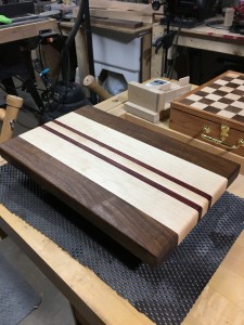 Maple, walnut and purpleheart cutting board