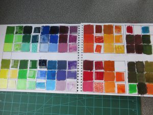 I created a palette with acrylic paint and added fabric swatches to match